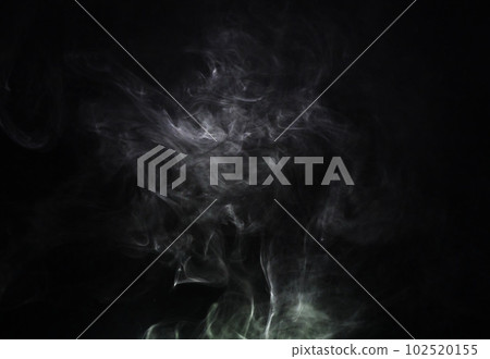 Grey smoke puff, white background and studio with no people with fog in the air. Smoking, smog swirl and isolated with smoker art from cigarette or pollution with graphic space for incense creativity Grey smoke puff, white background and studio with no people with fog in the air. Smoking, smog swirl and isolated with smoker art from cigarette or pollution with graphic space for incense creativity 102520155