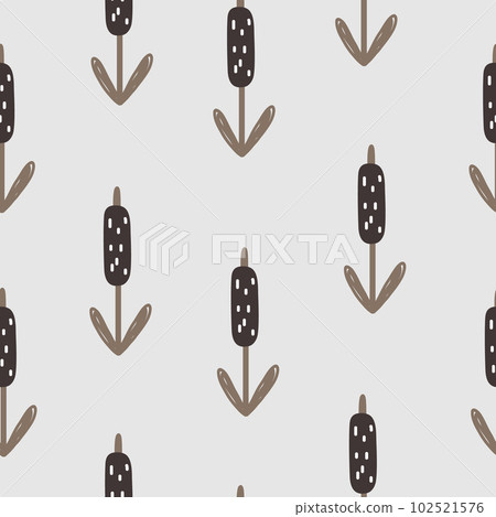 Reed, Cattail, Cane Doodle hand drawn Seamless Pattern in Scandinavian Style. Vector Cartoon Background Reed, Cattail, Cane Doodle hand drawn Seamless Pattern in Scandinavian Style. Vector Cartoon Background 102521576