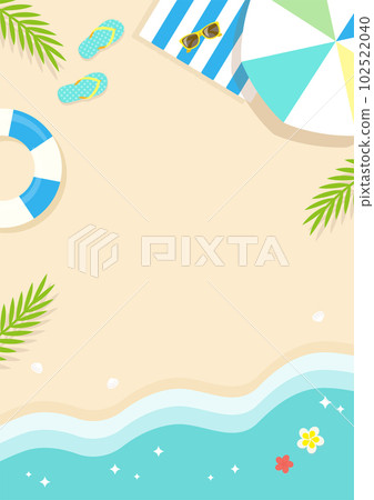 仲夏海灘沙灘背景素材沙灘遮陽傘浮圈沙灘鞋_藍色海貨 102522040