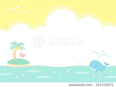 Summer image Southern island, whale, crab and seagull illustration_yellow sky 102522073