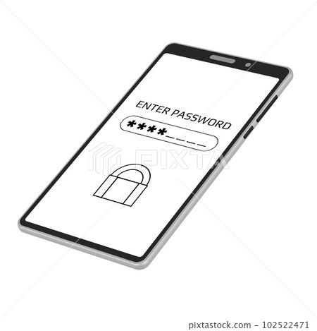 Enter password concept on mobile phone screen in isometric projection isolated on white. Smartphone with a password field and asterisks. Vector illustration. 102522471