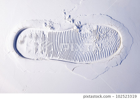 Creative, abstract wallpaper, background, design. Footprint on white sand. 102523319