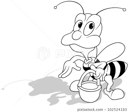 Drawing of a Standing Bee with a Basket in Hand Drawing of a Standing Bee with a Basket in Hand 102524183