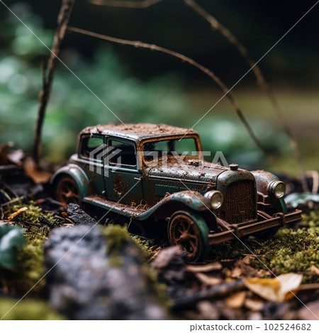 森林中的廢棄汽車“人工智能生成的圖像” 102524682