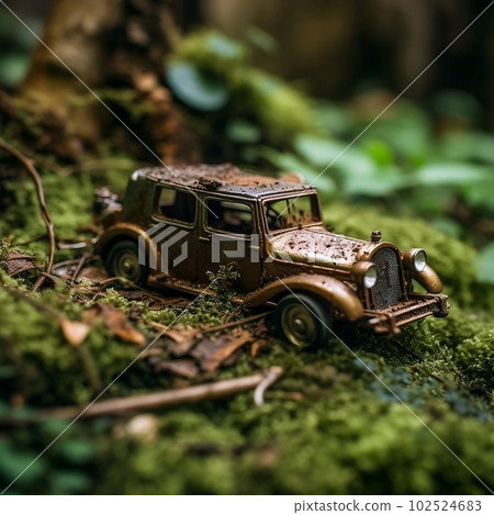 森林中的廢棄汽車“人工智能生成的圖像” 102524683