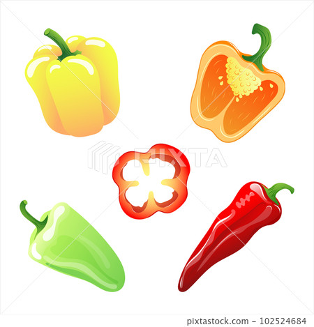 Set of illustrations of different types of peppers  102524684