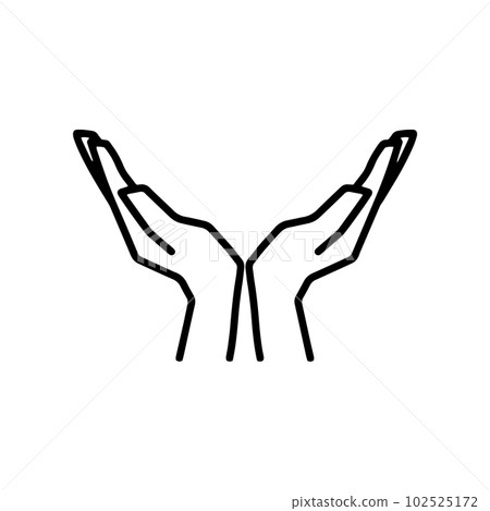 A hand that opens its palm and tries to catch something Monochrome with a white border 102525172