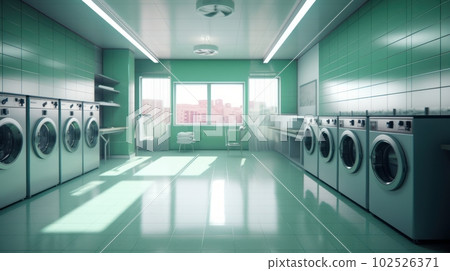 Modern laundry room, industrial washing machines for laundry in a bright indoor clean area. Modern laundry room, industrial washing machines for laundry in a bright indoor clean area. 102526371