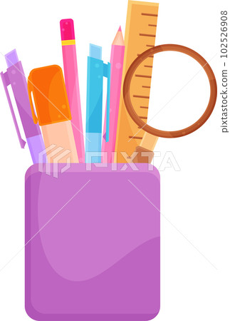 bright vector illustration of stationery in a purple glass, school and office supplies, back to school 102526908