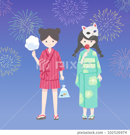 一個女孩享受煙花的插圖 一個女孩享受煙花的插圖 102526974