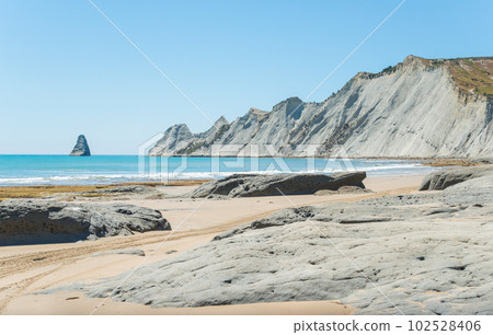 The beautiful landscape of Cape Kidnappers an iconic sandstone rock formation landscape of Hawke's Bay region, New Zealand. 102528406