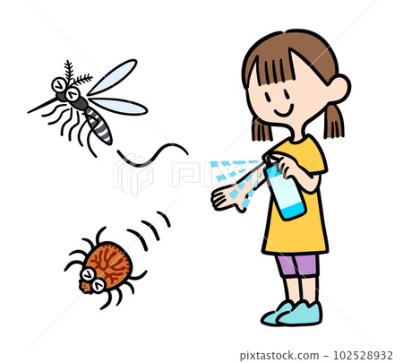 girl using bug spray 102528932