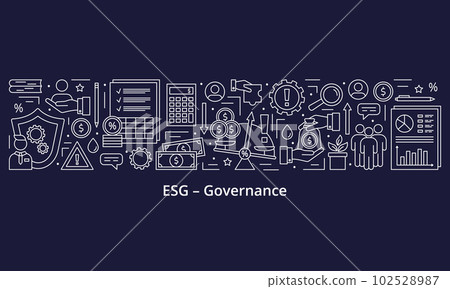 ESG Governance concepts, icons set. Banner. Template. Illustration isolated on a dark background ESG Governance concepts, icons set. Banner. Template. Illustration isolated on a dark background 102528987