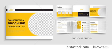 Construction landscape trifold brochure, company profile brochure design. Construction landscape trifold brochure, company profile brochure design. 102529080