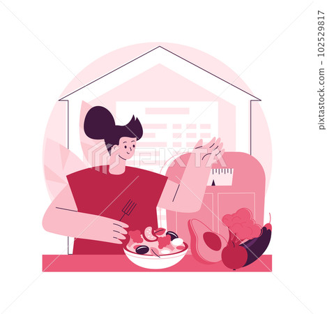 Keep a healthy diet abstract concept vector illustration. Self-qarantine home cooking, healthy recipe, baking bread, self isolation, food and nutrition tips, meal preparation abstract metaphor. 102529817