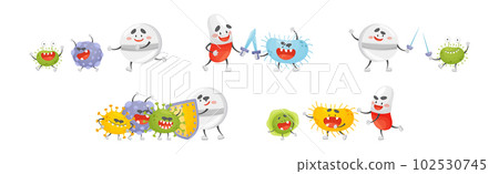 Medical Tablet and Pill Fighting Against Virus and Microbes Vector Set 102530745