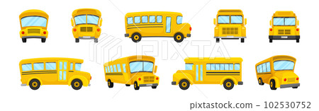 Yellow School Bus Used for Transporting Students Vector Set 102530752