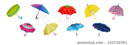 Colorful Umbrella as Waterproof Protective Accessory for Rainy Weather Vector Set 102530765