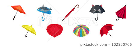 Colorful Umbrella as Waterproof Protective Accessory for Rainy Weather Vector Set Colorful Umbrella as Waterproof Protective Accessory for Rainy Weather Vector Set 102530766