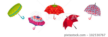 Colorful Umbrella as Waterproof Protective Accessory for Rainy Weather Vector Set 102530767