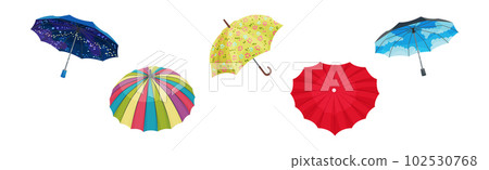 Colorful Umbrella as Waterproof Protective Accessory for Rainy Weather Vector Set Colorful Umbrella as Waterproof Protective Accessory for Rainy Weather Vector Set 102530768