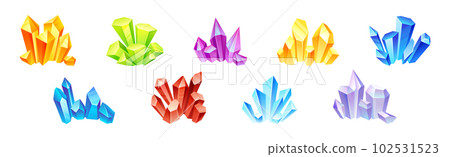 Colorful Crystal and Crystalline Stone or Gem Vector Set 102531523