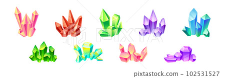 Colorful Crystal and Crystalline Stone or Gem Vector Set 102531527