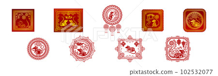 Red Chinese Rat or Mouse New Year Symbol and Emblem Vector Set 102532077