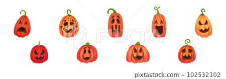 Spooky Pumpkin Smiley with Cutout Eyes and Mouth Vector Set Spooky Pumpkin Smiley with Cutout Eyes and Mouth Vector Set 102532102