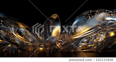 Metallic golden swirls morphing abstract fluid art 102532606