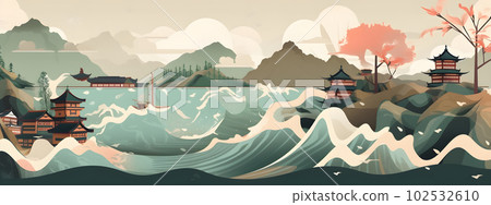 Japanese ocean coastal view traditional landscape Japanese ocean coastal view traditional landscape 102532610