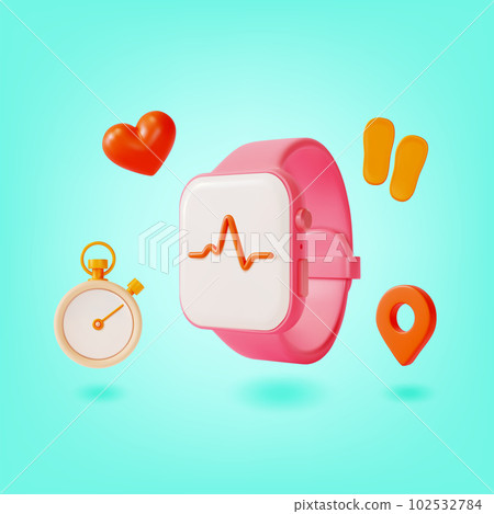 3d Fitness Bracelet Electronic Gadget for Sports Concept Cartoon Style. Vector illustration of Smart Watch Pulse Heart 3d Fitness Bracelet Electronic Gadget for Sports Concept Cartoon Style. Vector illustration of Smart Watch Pulse Heart 102532784