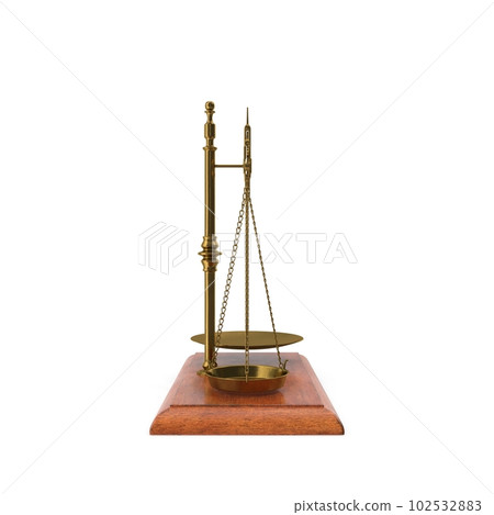 Gold brass Antique balance Scale isolated on white background. 3d render illustration Gold brass Antique balance Scale isolated on white background. 3d render illustration 102532883