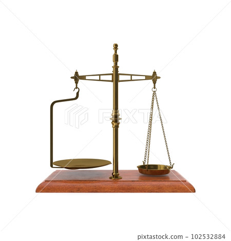 Gold brass Antique balance Scale isolated on white background. 3d render illustration Gold brass Antique balance Scale isolated on white background. 3d render illustration 102532884