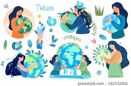 Hands cradling the globe, expressing a profound respect and care for Mother Nature. A visual representation of the pressing issues of global warming and climate alteration. Vector 102532902