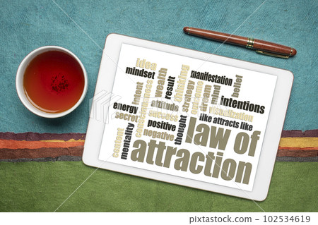 law of attraction word cloud on a digital tablet 102534619