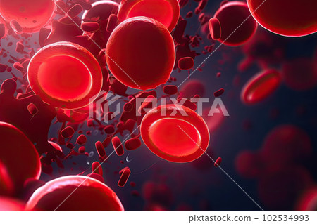 Red blood cells. Medical hematology background with erythrocytes. Generative AI 102534993