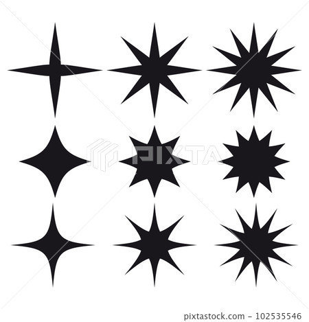 Swiss bauhaus y2k brutalist elements. Abstract geometric shapes, contemporary star figures. Vector memphis design, primitive element set 102535546