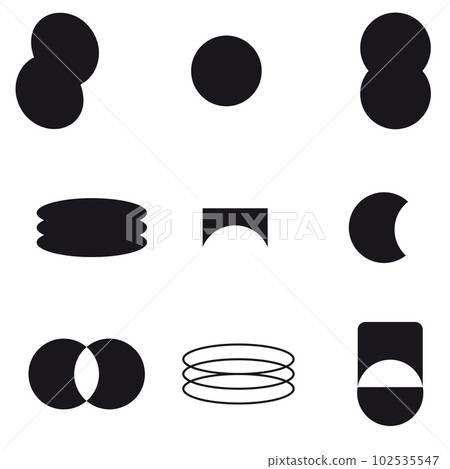 Swiss bauhaus y2k brutalist elements. Abstract geometric shapes, contemporary figures. Vector memphis design, primitive element set Swiss bauhaus y2k brutalist elements. Abstract geometric shapes, contemporary figures. Vector memphis design, primitive element set 102535547