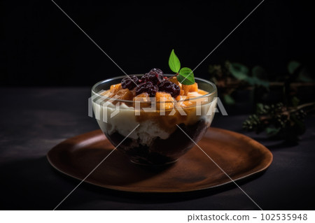 AI generated appetizing Taho in a dark green bowl 102535948