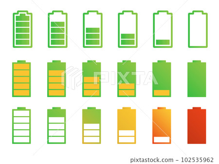 Device charging icons set. Small, medium and large charge levels. Icon for phone, laptop, app and presentation 102535962