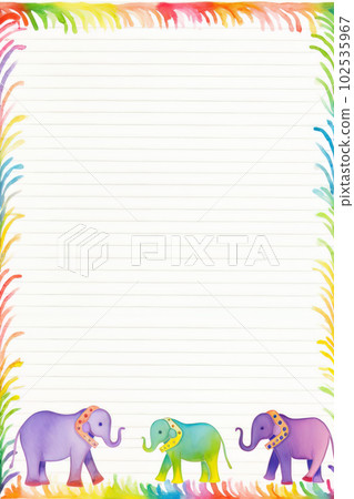 AI generated Watercolor frame with elephants. Hand drawn illustration for your design 102535967