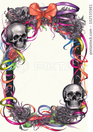 AI generated Skull and flower frame. Hand drawn illustration AI generated Skull and flower frame. Hand drawn illustration 102535981