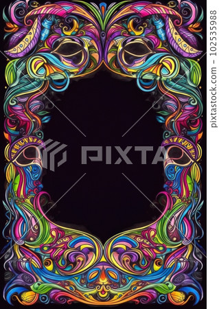 AI generated Watercolor frame with confetti and ribbons on black background AI generated Watercolor frame with confetti and ribbons on black background 102535988