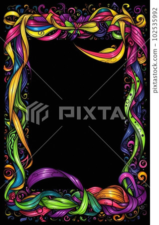 AI generated Watercolor frame with confetti and ribbons on black background 102535992
