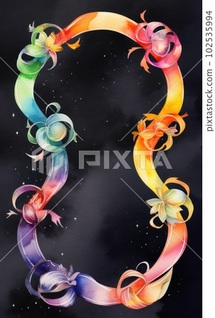 AI generated Watercolor frame with confetti and ribbons on black background 102535994