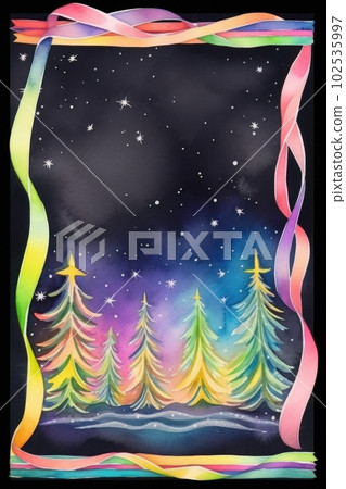 AI generated christmas card with christmas trees and ribbons on black background AI generated christmas card with christmas trees and ribbons on black background 102535997