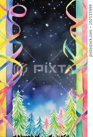 AI generated christmas card with christmas trees and ribbons on black background AI generated christmas card with christmas trees and ribbons on black background 102535999