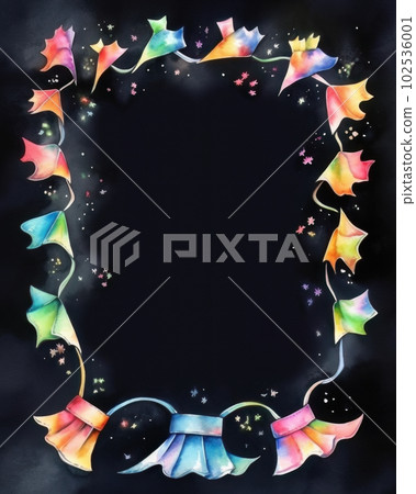 AI generated Watercolor frame with confetti and ribbons on black background AI generated Watercolor frame with confetti and ribbons on black background 102536001