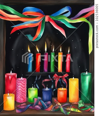 AI generated frame Colorful wax candles on blackboard with space for your text AI generated frame Colorful wax candles on blackboard with space for your text 102536005